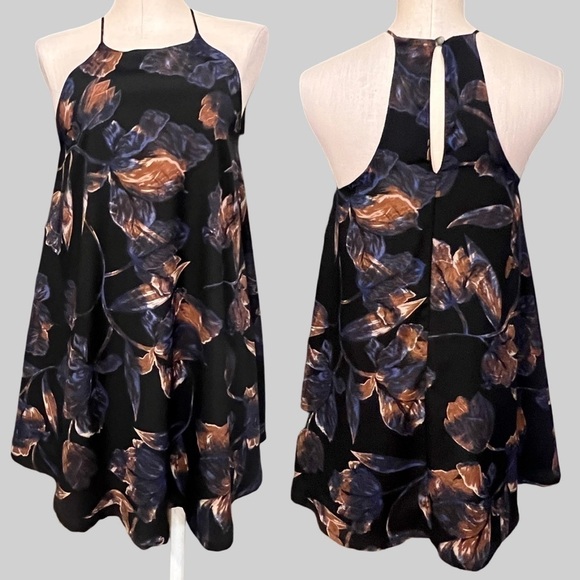 THE IMPECCABLE PIG  black mini floral halter dress - Picture 1 of 10